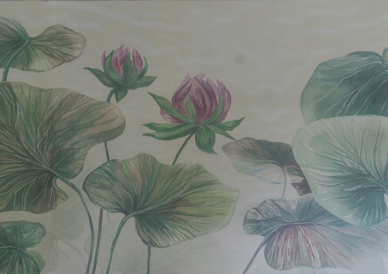 Seerosentapete im Treppenhaus